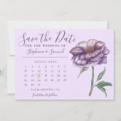 Save The Date Elégant couleur violet Mariage Floral Calendrier (Devant)