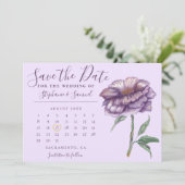 Save The Date Elégant couleur violet Mariage Floral Calendrier (Debout devant)