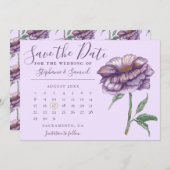 Save The Date Elégant couleur violet Mariage Floral Calendrier (Devant / Derrière)