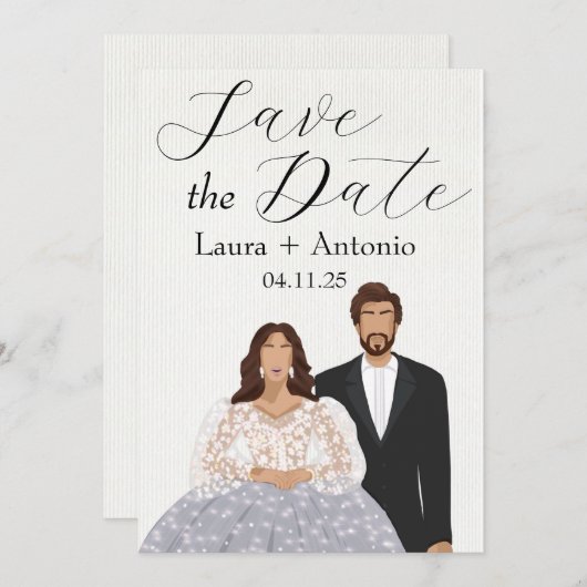 Save The Date Élégant couple espagnol illustré (Devant / Derrière)