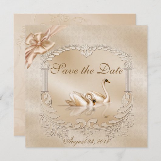 Save The Date Élégant cygne doré Formal Enregistrer la date (Devant / Derrière)