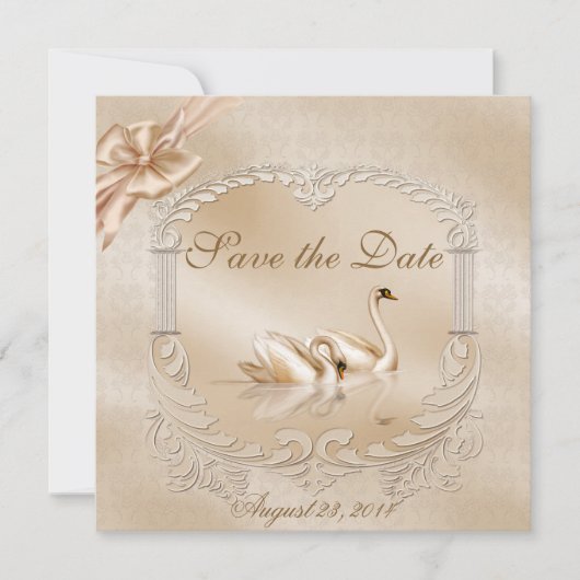 Save The Date Élégant cygne doré Formal Enregistrer la date (Devant)