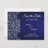 Save The Date Élégant Damas bleu et blanc | MARIAGE (Devant)