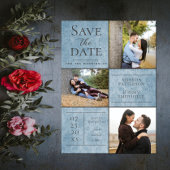 Save The Date Elegant Damask Three Photo Collage | Bleu