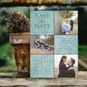 Save The Date Elegant Damask Three Photo Collage Sarcelle