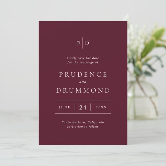 Save The Date Elegant Deep Burgundy QR Code Classic Wedding (Debout devant)