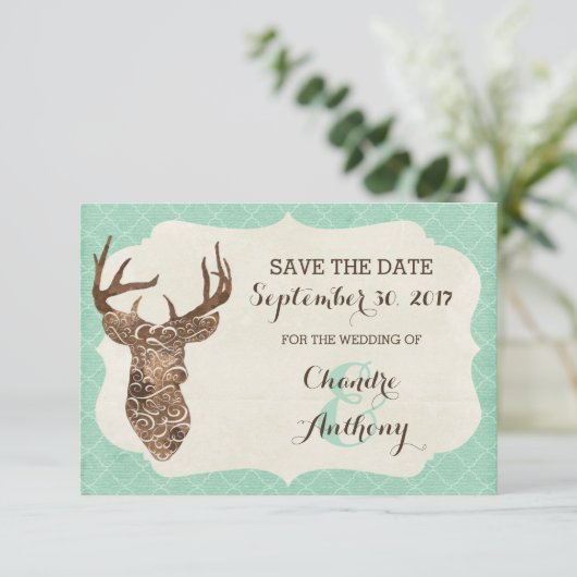 Save The Date Elegant Deer Antlers Rustic Country Enregistrer La (Debout devant)