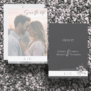 Save The Date Élégant dégradé de la photo Caligraphie gris foncé