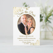 Save The Date Elégant dentelle or Oval Photo classique Mariage b (Debout devant)