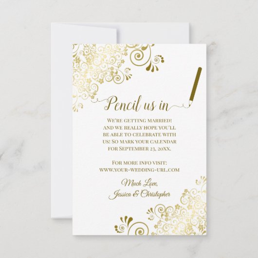 Save The Date Elégant dentelle or Oval Photo classique Mariage b (Dos)
