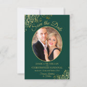 Save The Date Elégant dentelle or Oval Photo Emerald Green Maria (Devant)