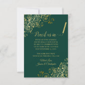 Save The Date Elégant dentelle or Oval Photo Emerald Green Maria (Dos)