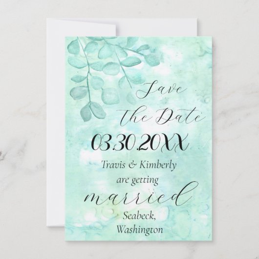 Save The Date Elégant design Eucalyptus en vert doux (Devant)