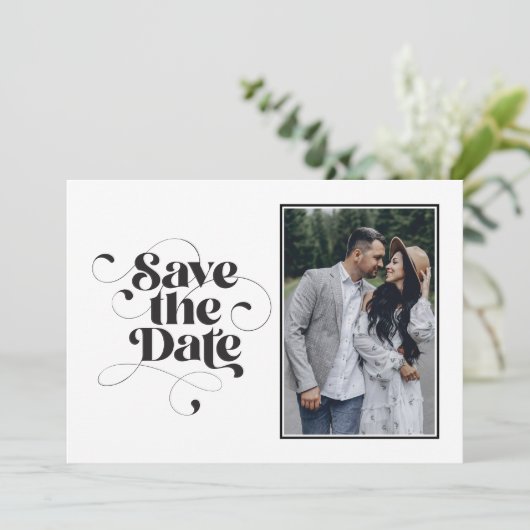 Save The Date Élégant Design Moderne Calligraphie Classique Simp (Debout devant)