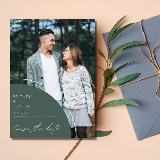 Save The Date Élégant Design Vert Photo Mariage Enregistrer La D