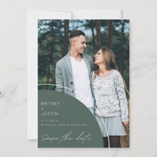Save The Date Élégant Design Vert Photo Mariage Enregistrer La D (Devant)