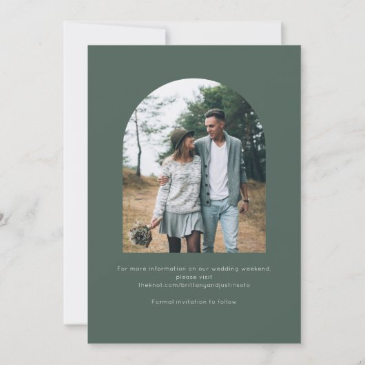 Save The Date Élégant Design Vert Photo Mariage Enregistrer La D (Dos)