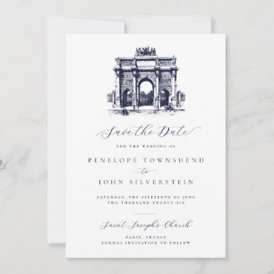 Save The Date Élégant Dessin de Mariage Vintage Arc de Triomphe