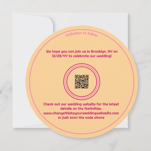 Save The Date Élégant Disco Ball rose Orange Mariage rond (Dos)