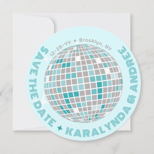 Save The Date Élégant Disco Ball Turquoise Blue Round Mariage (Devant)