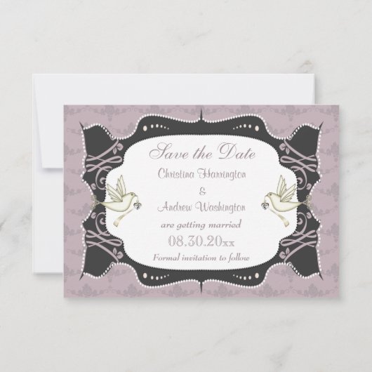 Save The Date Elegant Doves, Mariée & Chambre Enregistrer la dat (Dos)