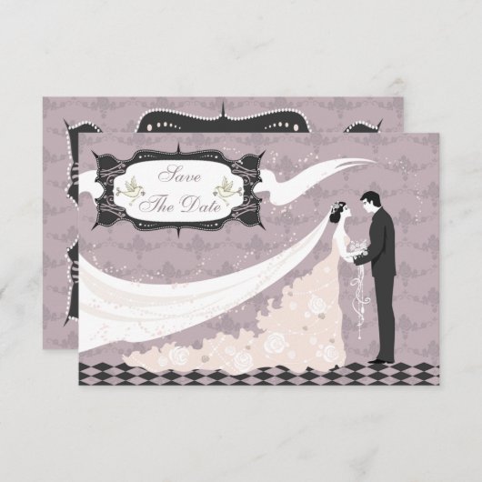Save The Date Elegant Doves, Mariée & Chambre Enregistrer la dat (Devant / Derrière)