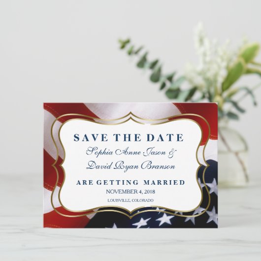 Save The Date Élégant drapeau américain Mariage Enregistrer la d (Debout devant)