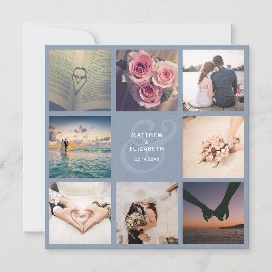 Save The Date Elégant Dusty Blue Ampersand Photo Collage Mariage (Devant)
