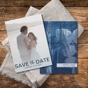 Save The Date Elegant Dusty Blue Botanica & Photo Enregistrer la