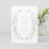 Save The Date Elégant Dusty Blue Fleur sauvage Rustic Boho Maria (Debout devant)