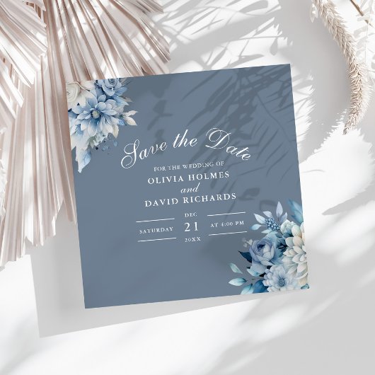 Save The Date Elégant Dusty Blue Fleurs sauvages Enregistrer la