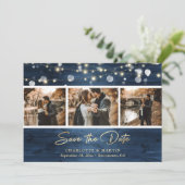 Save The Date Elégant Dusty Blue Gold Foil Wood Mariage Photo (Debout devant)
