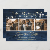 Save The Date Elégant Dusty Blue Gold Foil Wood Mariage Photo (Devant / Derrière)