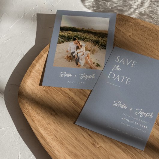 Save The Date Elégant Dusty Blue Moderne Boho Chic Photo Mariage