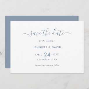 Save The Date Elégant Dusty Blue Script Wedding Enregistrer La D
