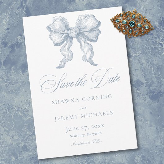 Save The Date Elegant Dusty Blue Toile French Manor Wedding