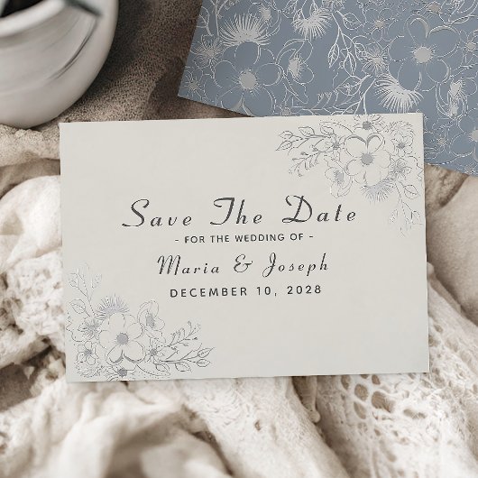 Save The Date Elégant Dusty Blue Winter Wedding Date de sauvegar