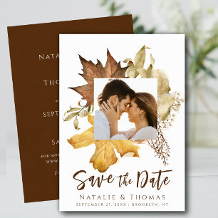 Save The Date Elégant Dusty Brown Autumn Foliage Mariage de auto