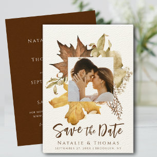 Save The Date Elégant Dusty Brown Autumn Foliage Mariage de auto