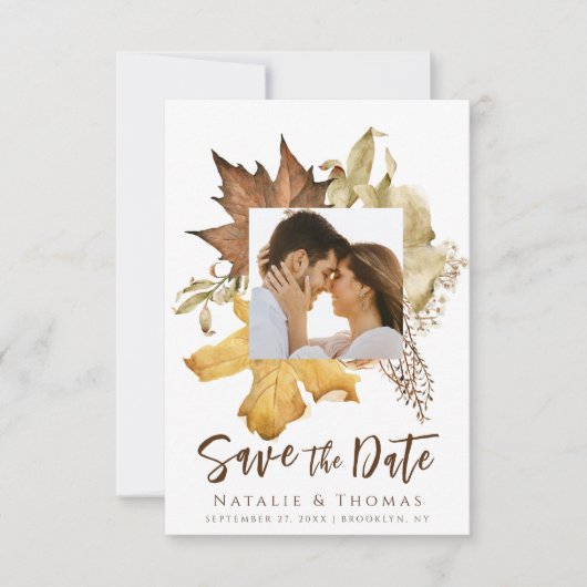 Save The Date Elégant Dusty Brown Autumn Foliage Mariage de auto (Devant)