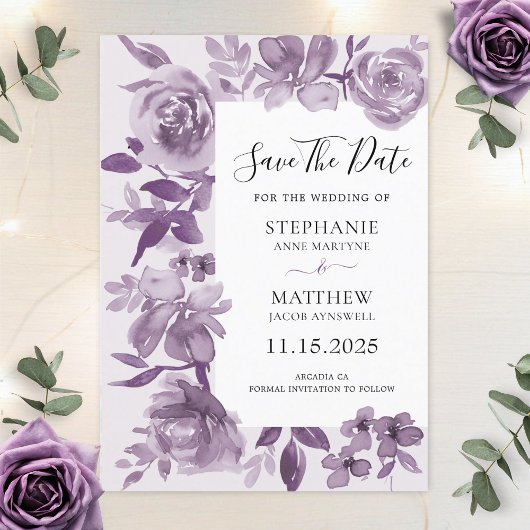 Save The Date Elégant Dusty Mauve Aquarelle Floral Mariage