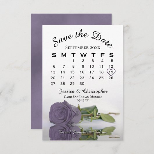 Save The Date Élégant Dusty Purple Rose Calendrier Mariage (Devant / Derrière)
