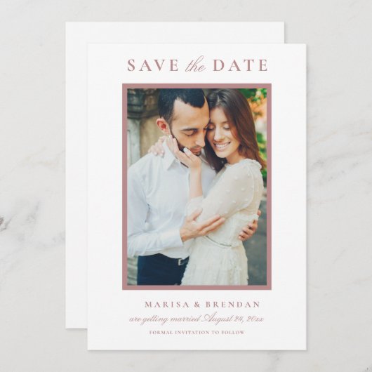Save The Date Elegant Dusty Rose Photo Mariage (Devant / Derrière)