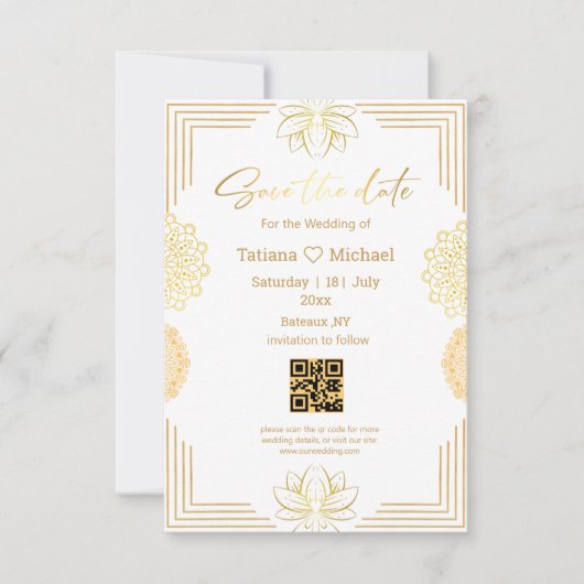 Save The Date élégant écriture manuscrite indienne code qr géomé (Devant)