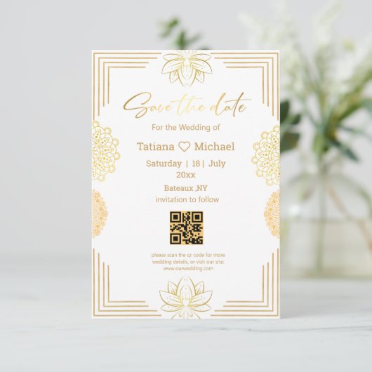 Save The Date élégant écriture manuscrite indienne code qr géomé (Debout devant)