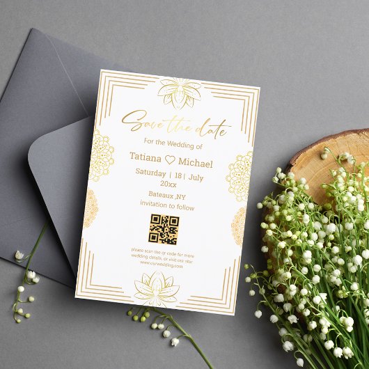 Save The Date élégant écriture manuscrite indienne code qr géomé