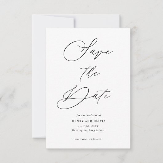 Save The Date Élégant écriture photo au dos, Petit mariage (Devant)