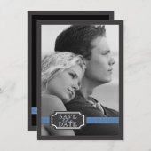 Save The Date Élégant effet de ruban en bleu Enregistrer la date (Devant / Derrière)