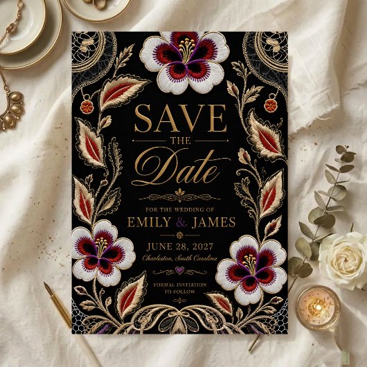 Save The Date Elegant Embroidered Floral