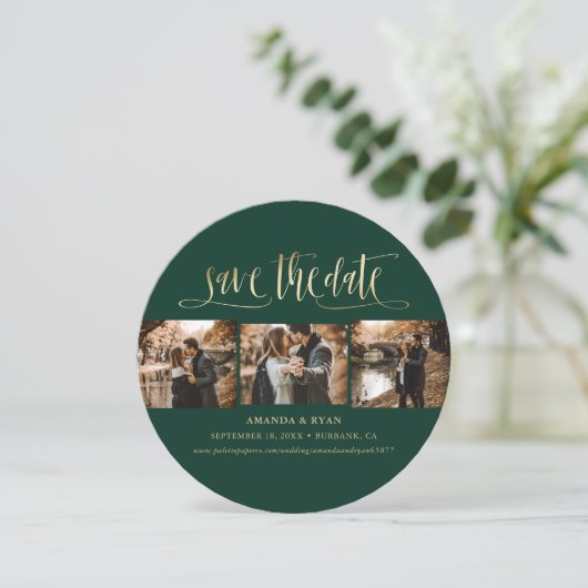 Save The Date Élégant Emerald Green et Gold Mariage photo (Debout devant)